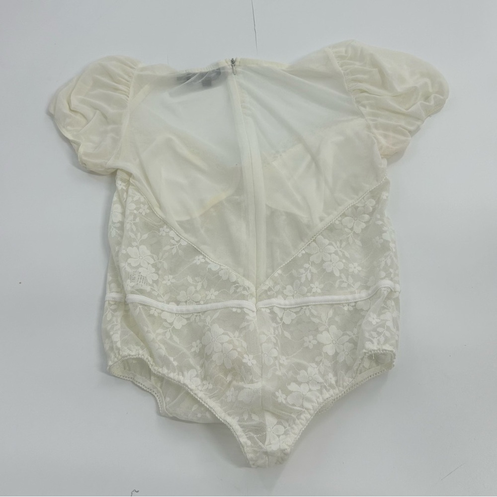 Frenchy style 90s Y2k White Lace Corset Short Sleeve Sleeve Bodysuit Back Zip 14 - Picture 7 of 9